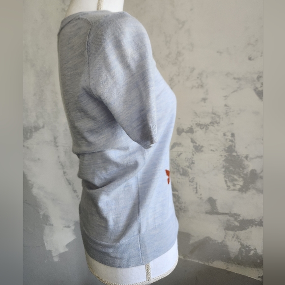 JCrew Light Blue Toucan Short Sleeve Merino Wool Sweater Size XS. - Picture 3 of 5